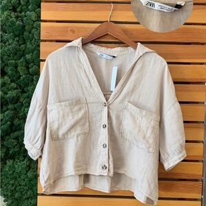 Zara Light Tan Cropped Shirt